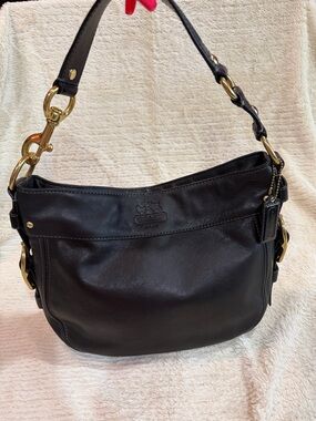 Coach Black Leather Shoulder Bag with Gold Hardware